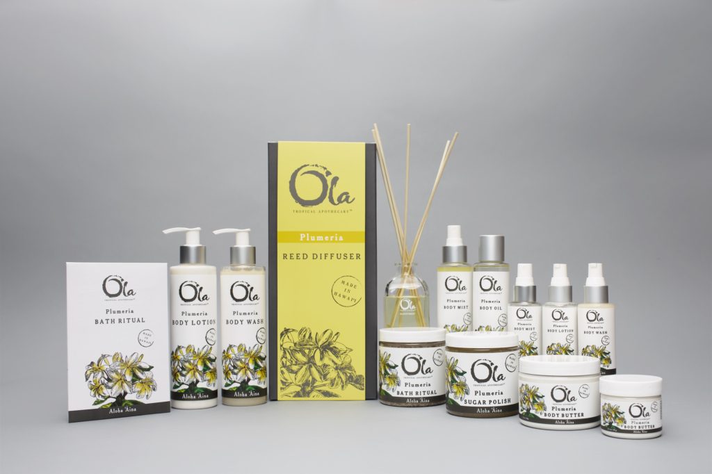 Artisan Wild Crafted Natural Beauty Products from This Land of Aloha, Hawaiian Body Products, Ola Tropical Apothecary, made in usa skin care, american made skin care, organic skin care, Plumeria Collection