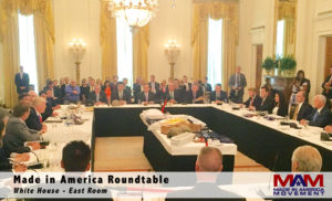 Margarita Mendoza and Kurt Uhlir at the Made in America Roundtable in the East Room of the White House.