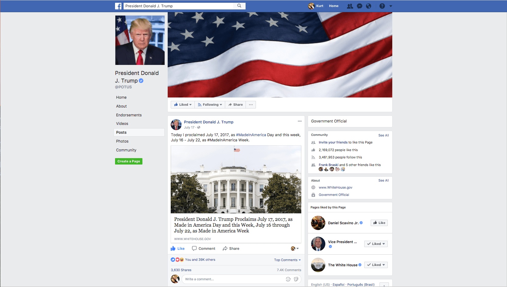 President Donald Trump Facebook post about Made in America Day 14a