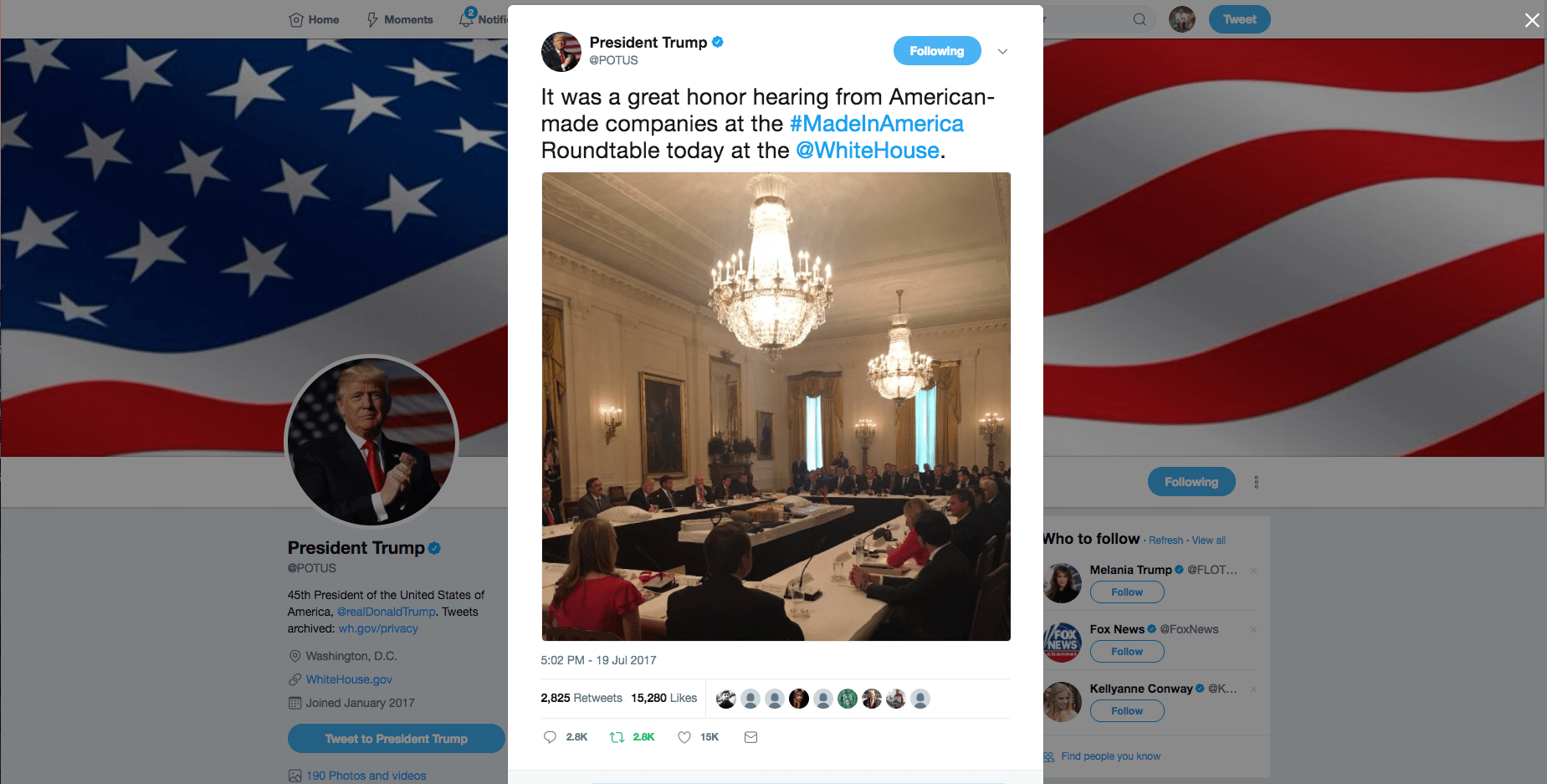 President Trump Tweet - Made in America Roundtable - Margarita Mendoza and Kurt Uhlir 1b