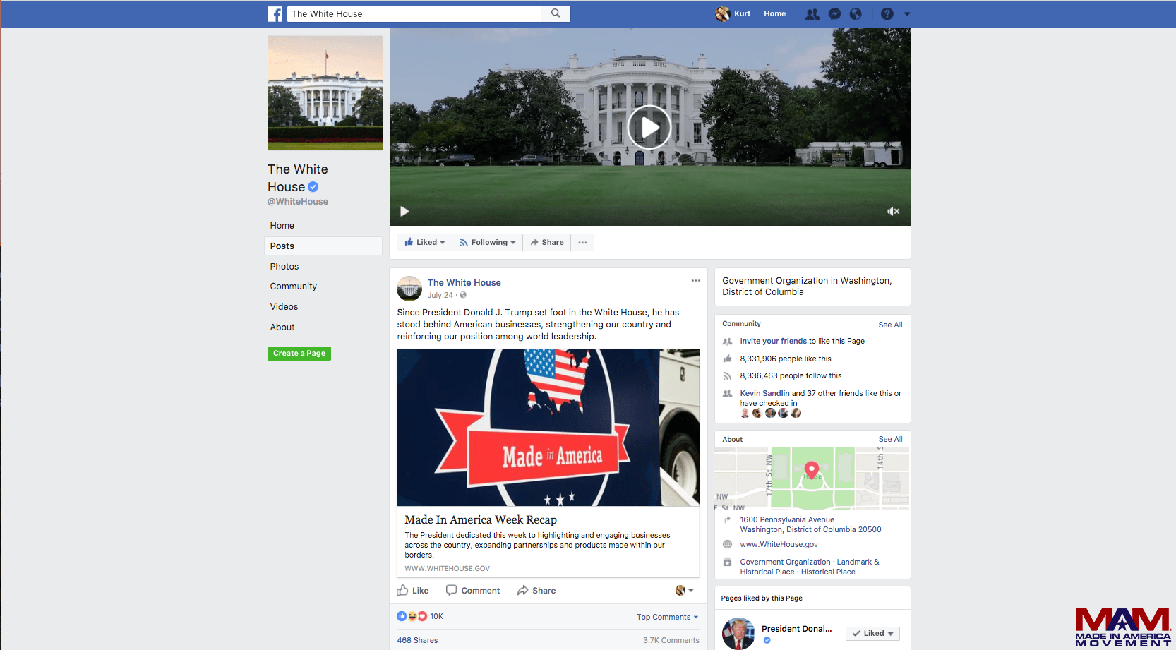 White House Facebook post on Made in America Week 8a