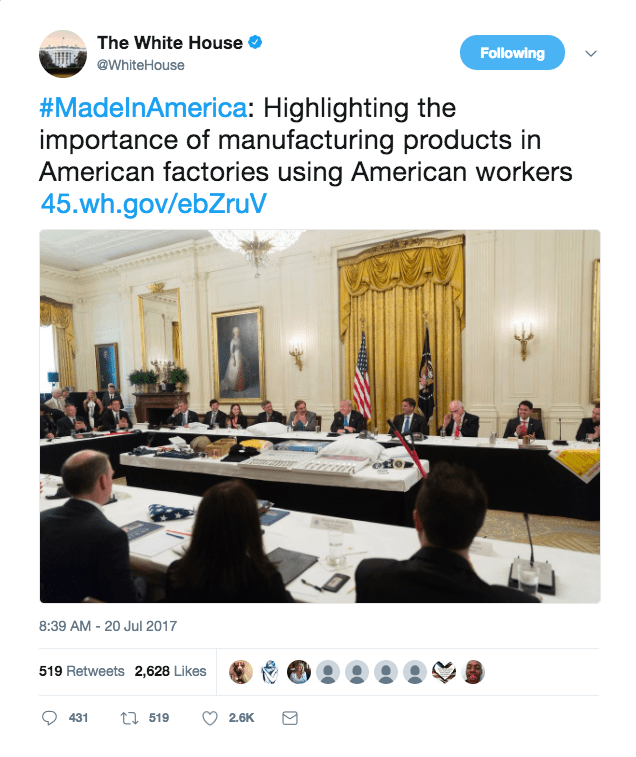 White House Tweet - Made in America Roundtable - Margarita Mendoza and Kurt Uhlir in picture 3a